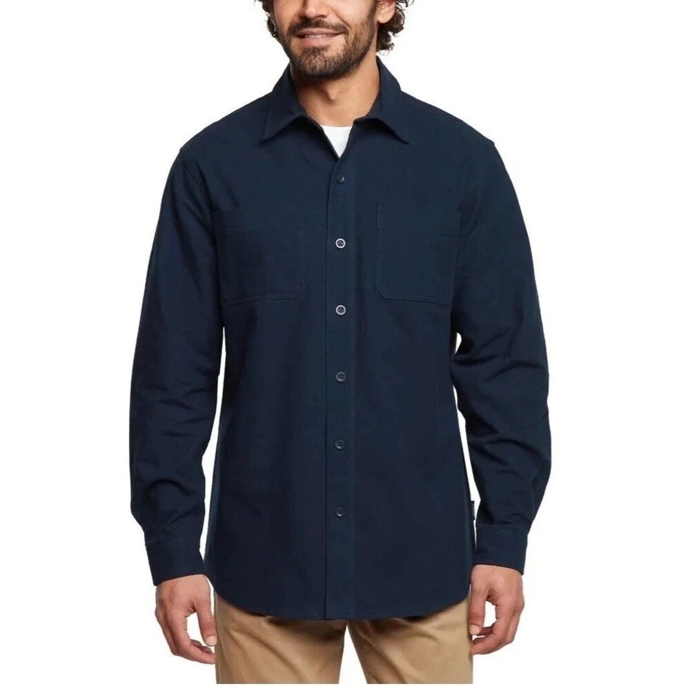 Woolrich Chamois Long Sleeve Button Up Navy Blue Shirt 100% Cotton Size M NEW